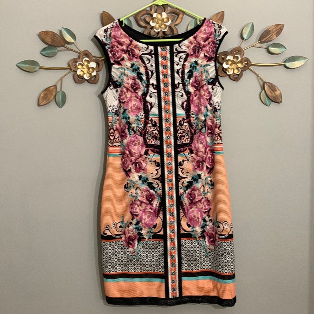 Beige by ECI Light Orange Rose Print Sleeveless Dress Size 6